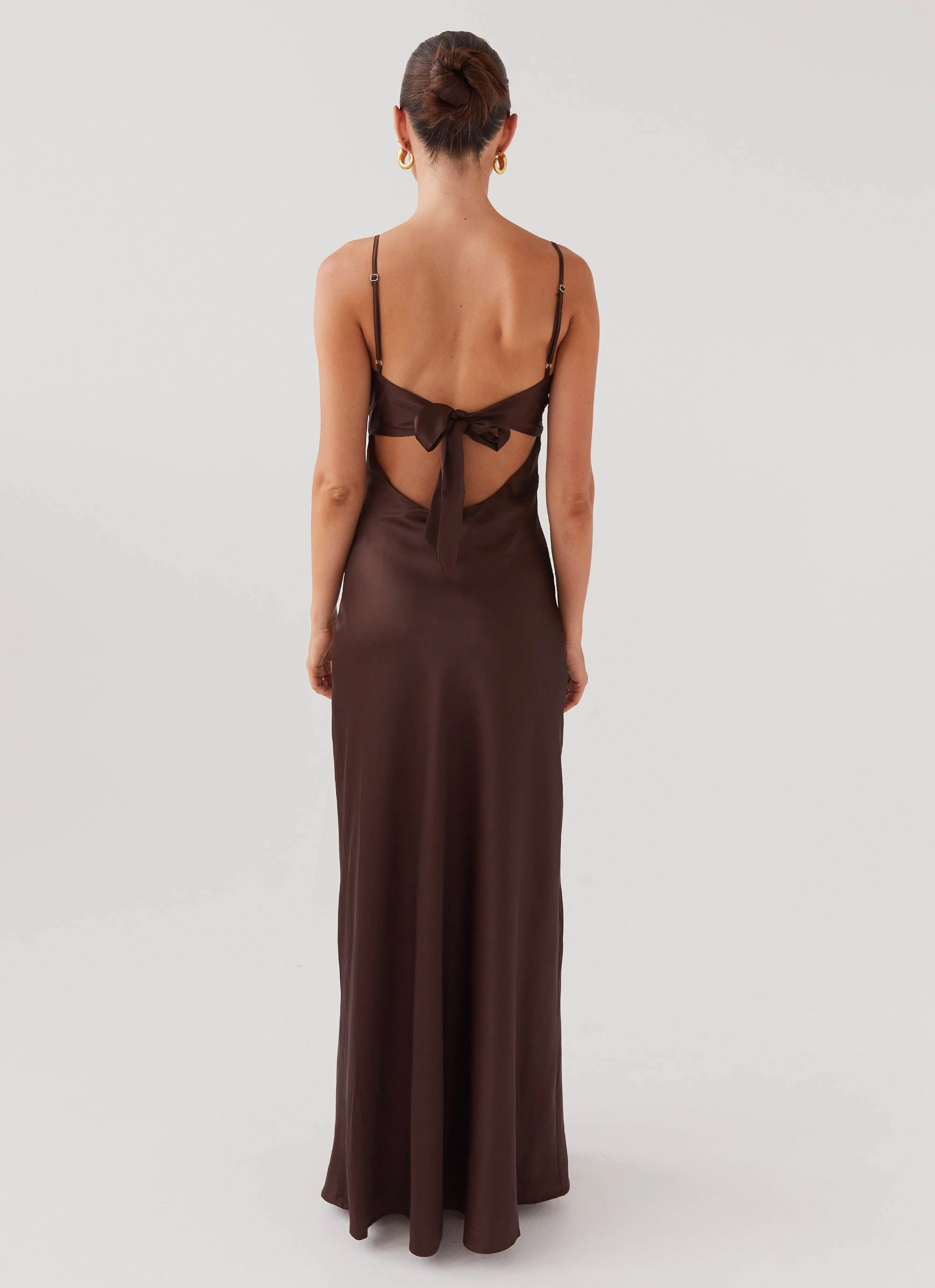 Flora Satin Maxi Dress - Chocolate Casual Coat