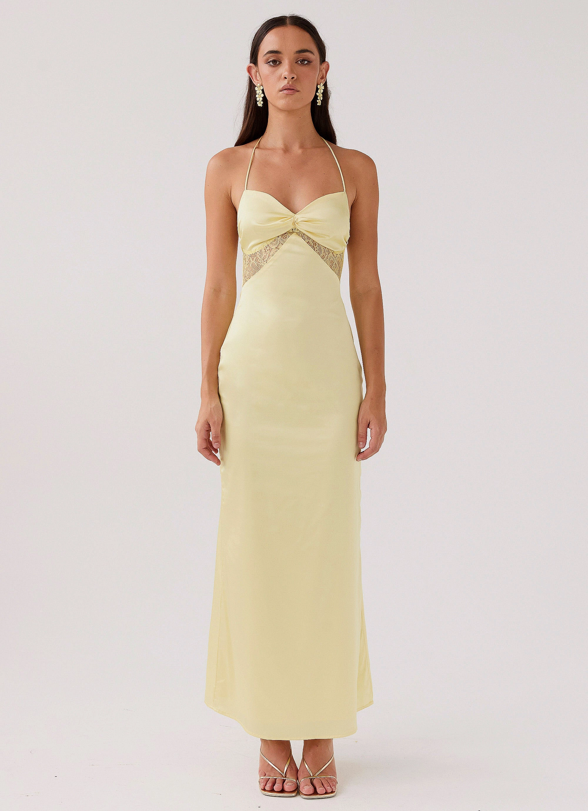 Statement Piece Dream Sight Lace Satin Maxi Dress - Lemon