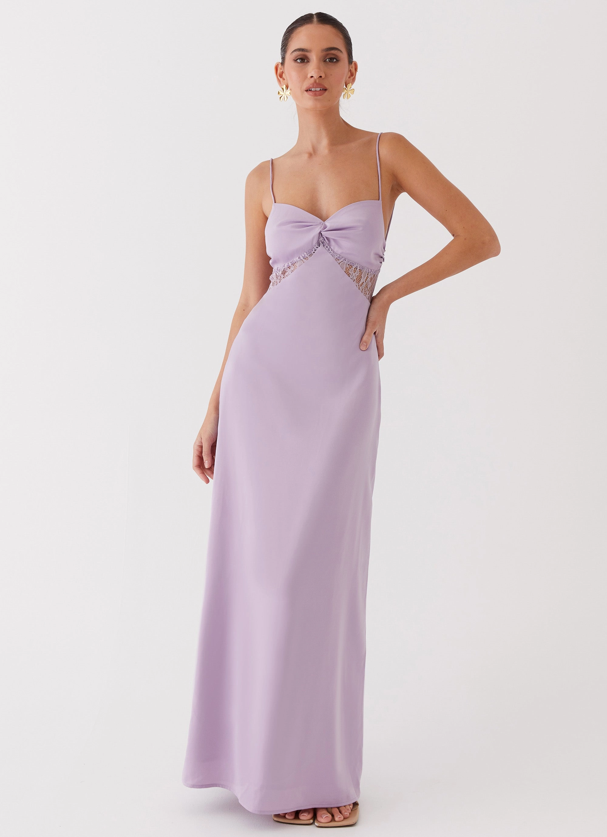 Padded Coat Dream Sight Lace Satin Maxi Dress - Lilac