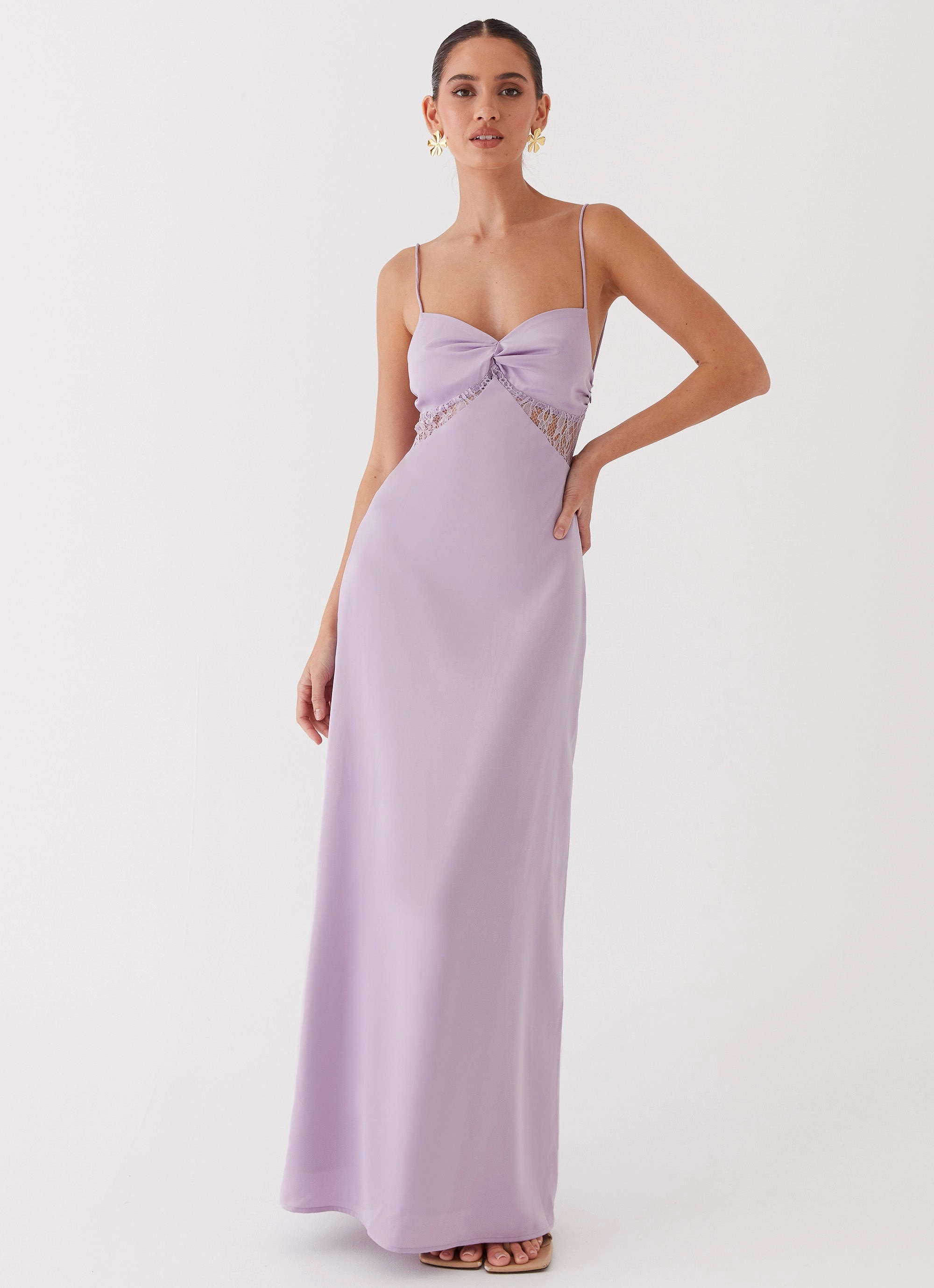 Sleek Layer Dream Sight Lace Satin Maxi Dress - Lilac