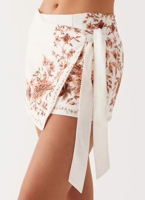 Dreamy Days Wrap Tie Side Mini Skirt - Ivory Ultrasonically Welded Seams