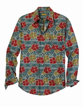 Tin Haul Mens Tropical Aztec Multi-Color 100% Cotton L/S Shirt Tall friendly