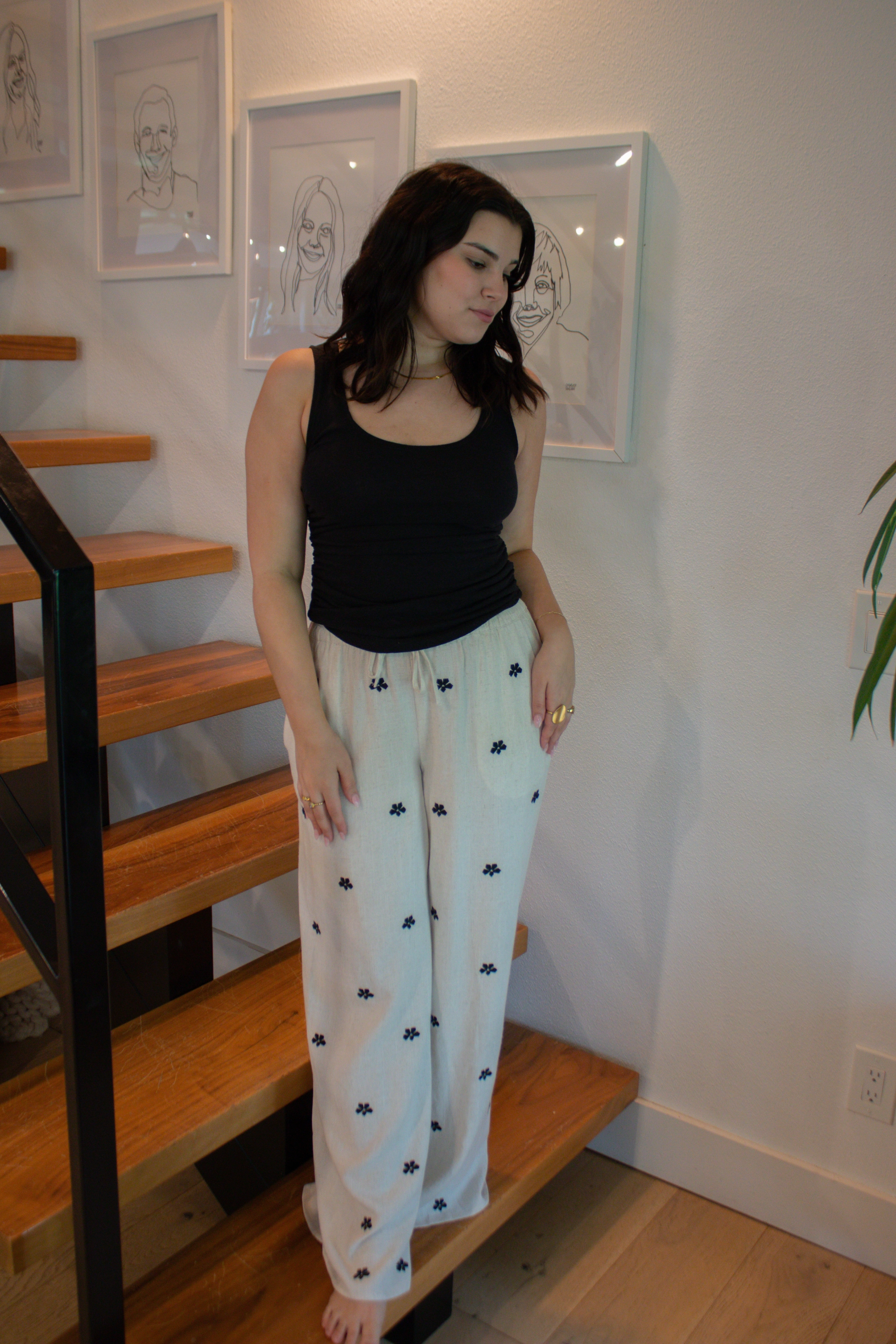 Cami Scoop Neck Tank Top - Black Multipanel Construction Cozy Knit