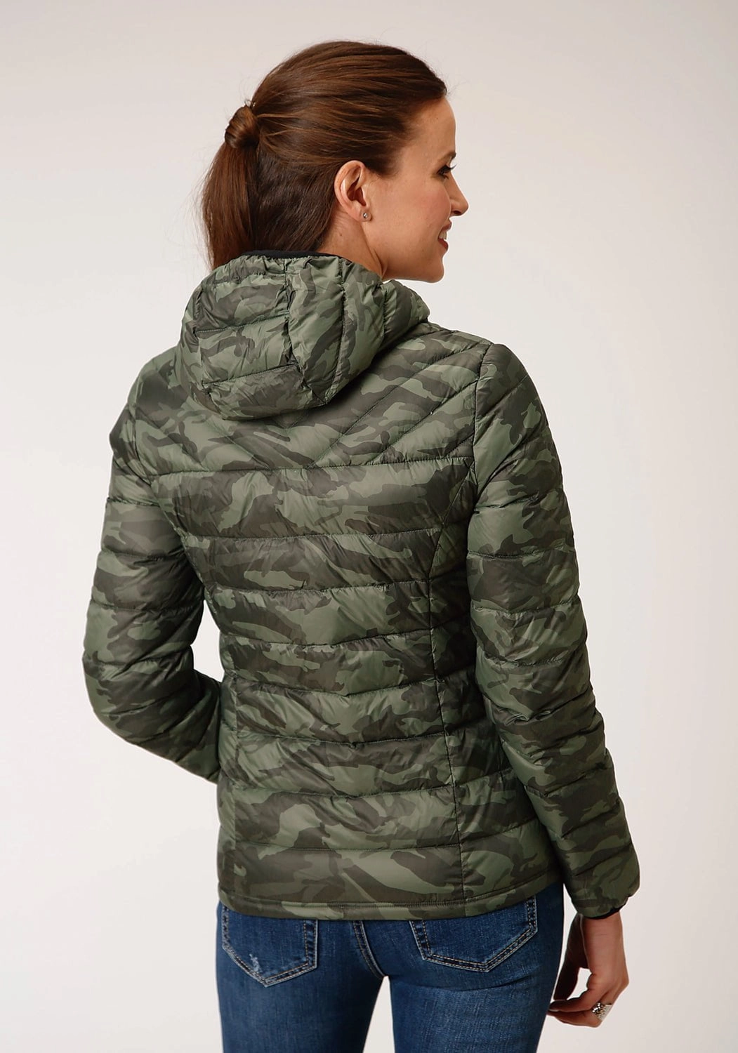 Roper Womens Camo Nylon Down Filled Hooded Jacket Water Resistant Shell City Style