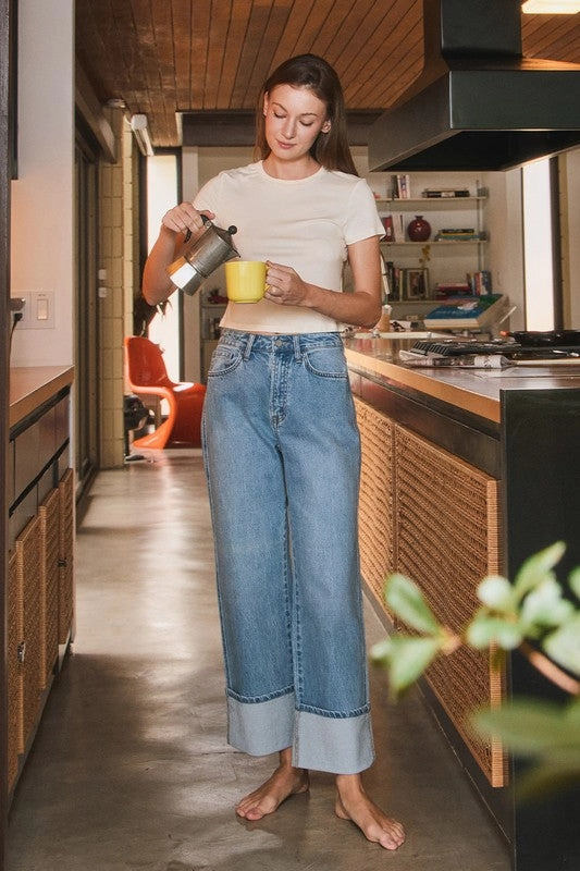 Duffy Super High Rise Cuffed Baggy Straight Jeans Sustainable Evening Stroll Casual Softened Fabric