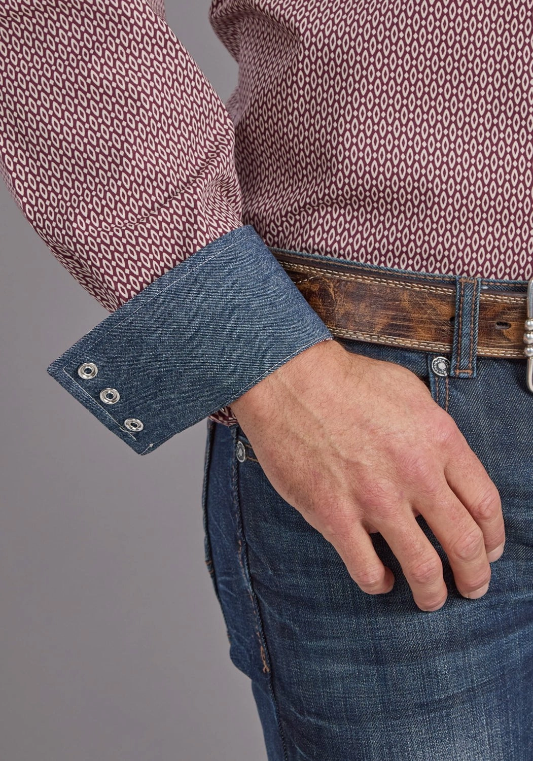 Trendsetter Choice Business casual Stetson Mens Ruby Eye Geo Wine 100% Cotton L/S Shirt