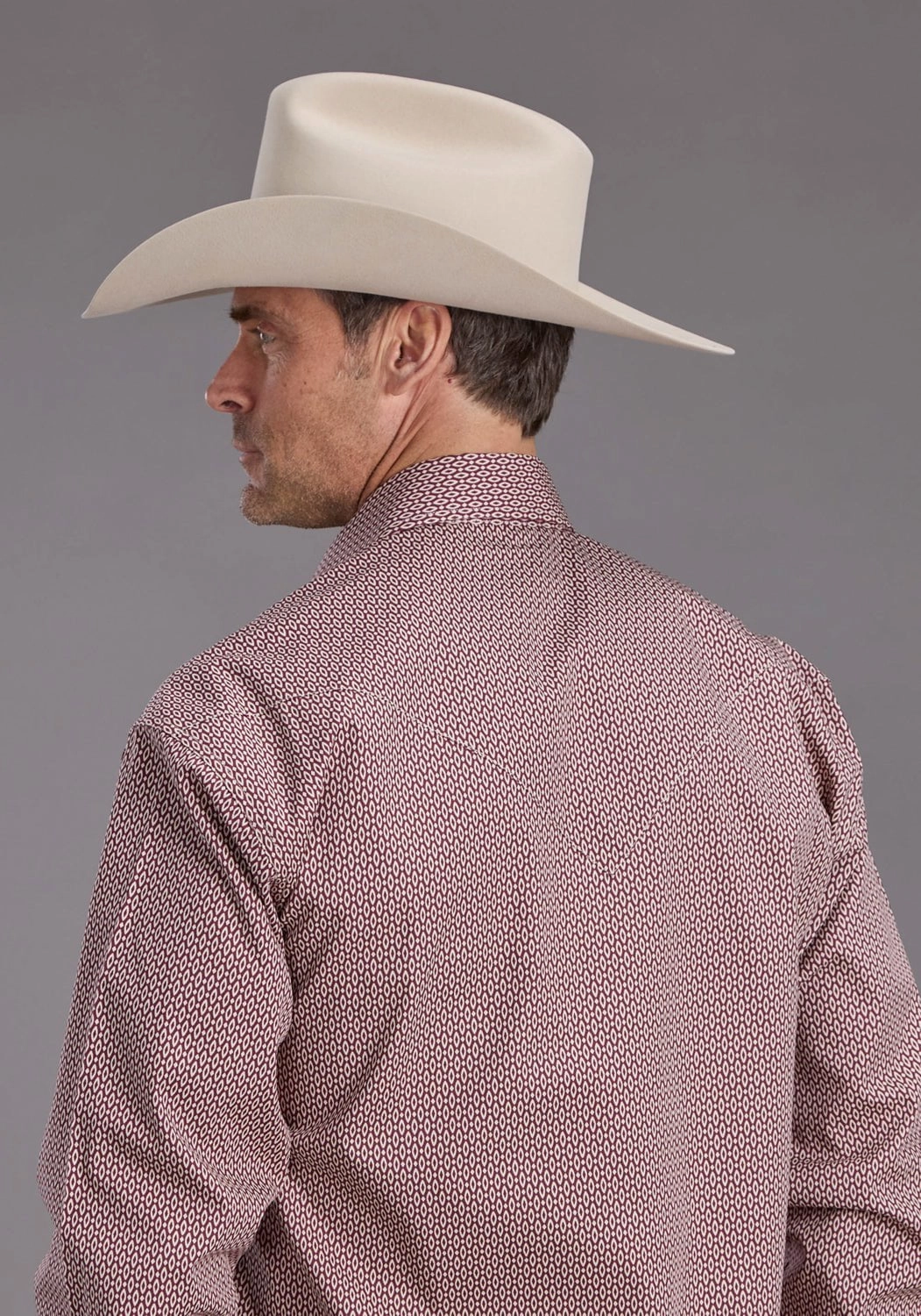Raw edge Stetson Mens Ruby Eye Geo Wine 100% Cotton L/S Shirt