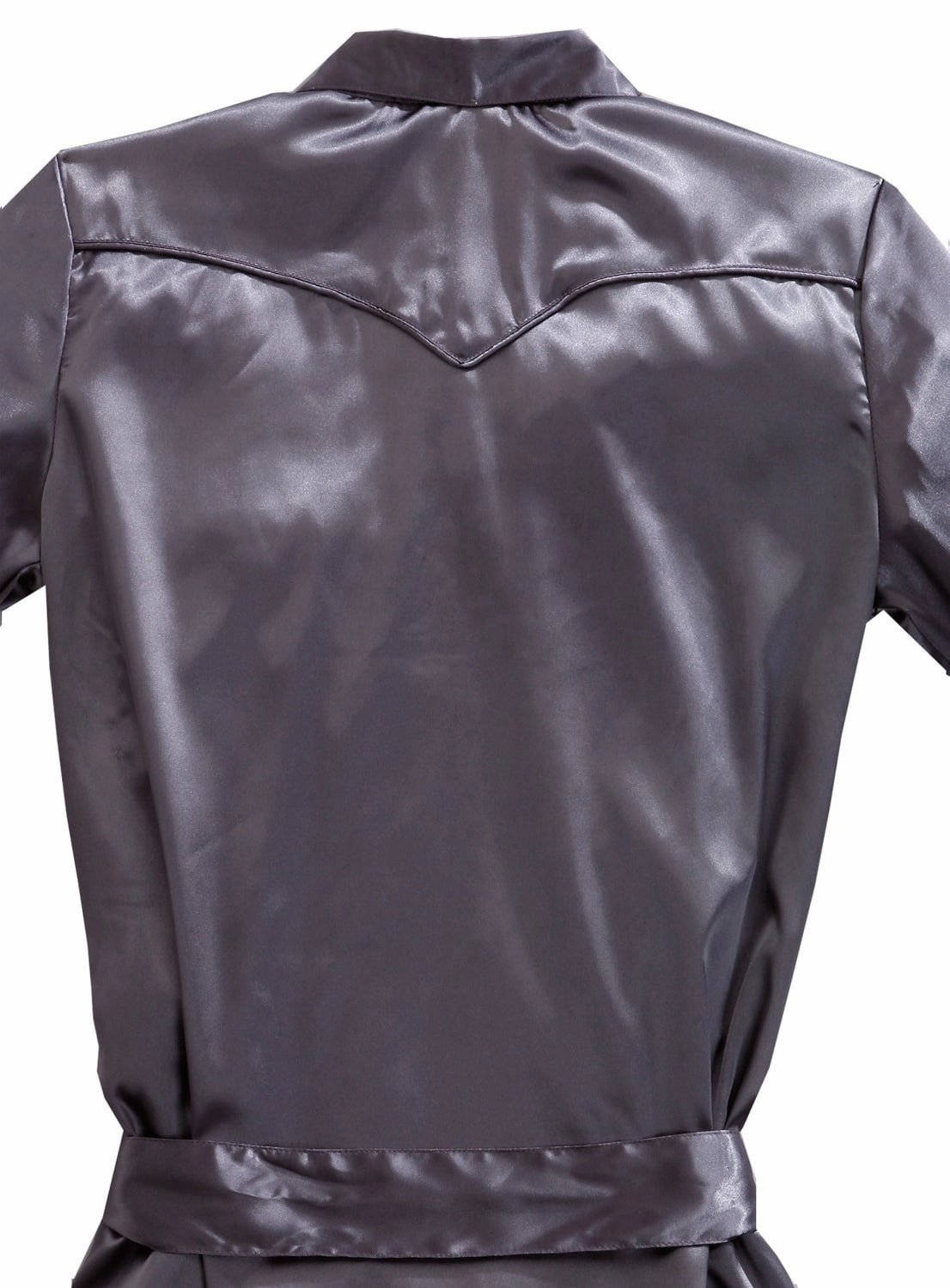 Split hem Minimalist Design Tin Haul Womens Self Belted Western Grey 100% Polyester L/S Shirt