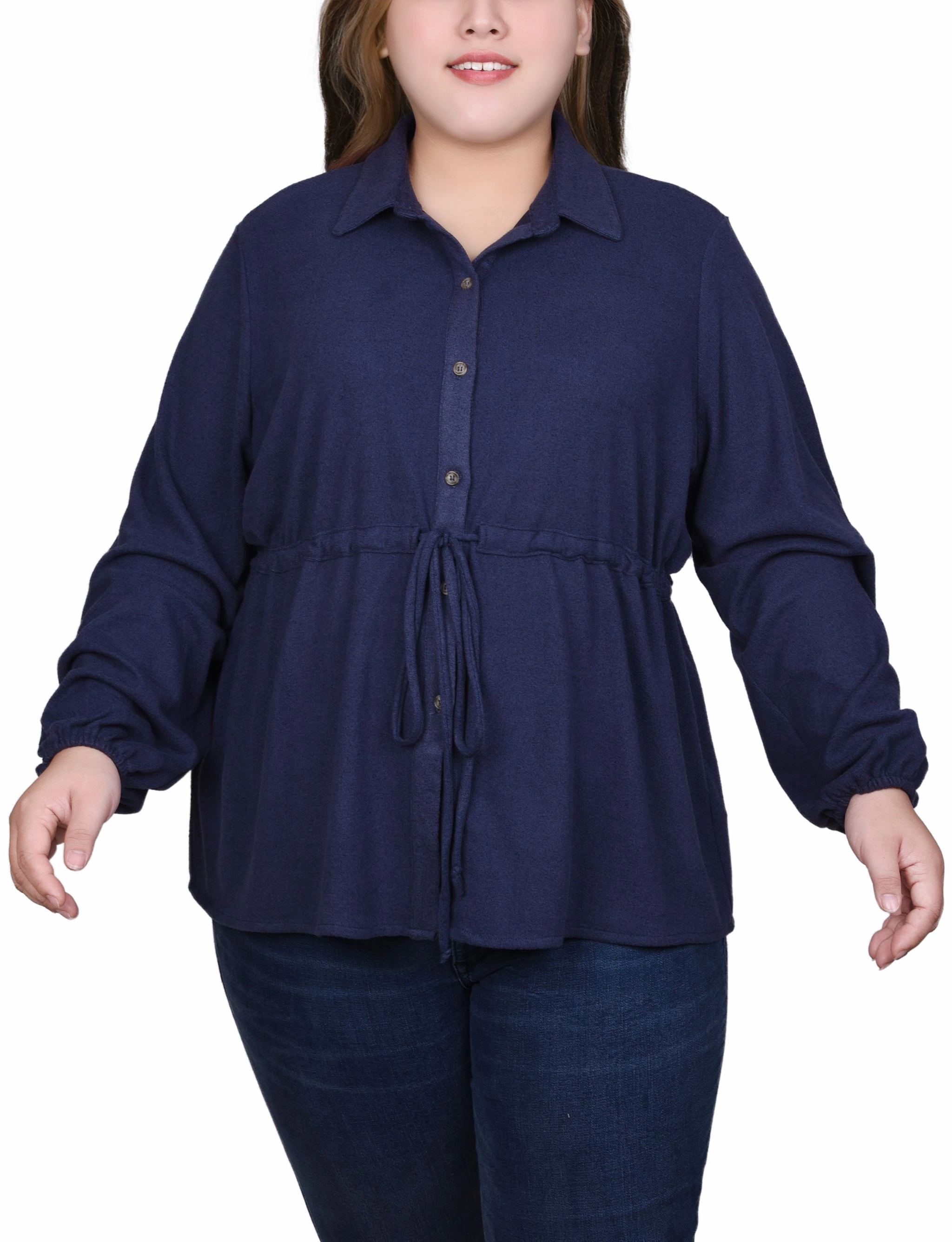 Plus Size Long Dolman Sleeve Drawstring-Waist Tunic Top BuiltInLayer Stretch Comfort