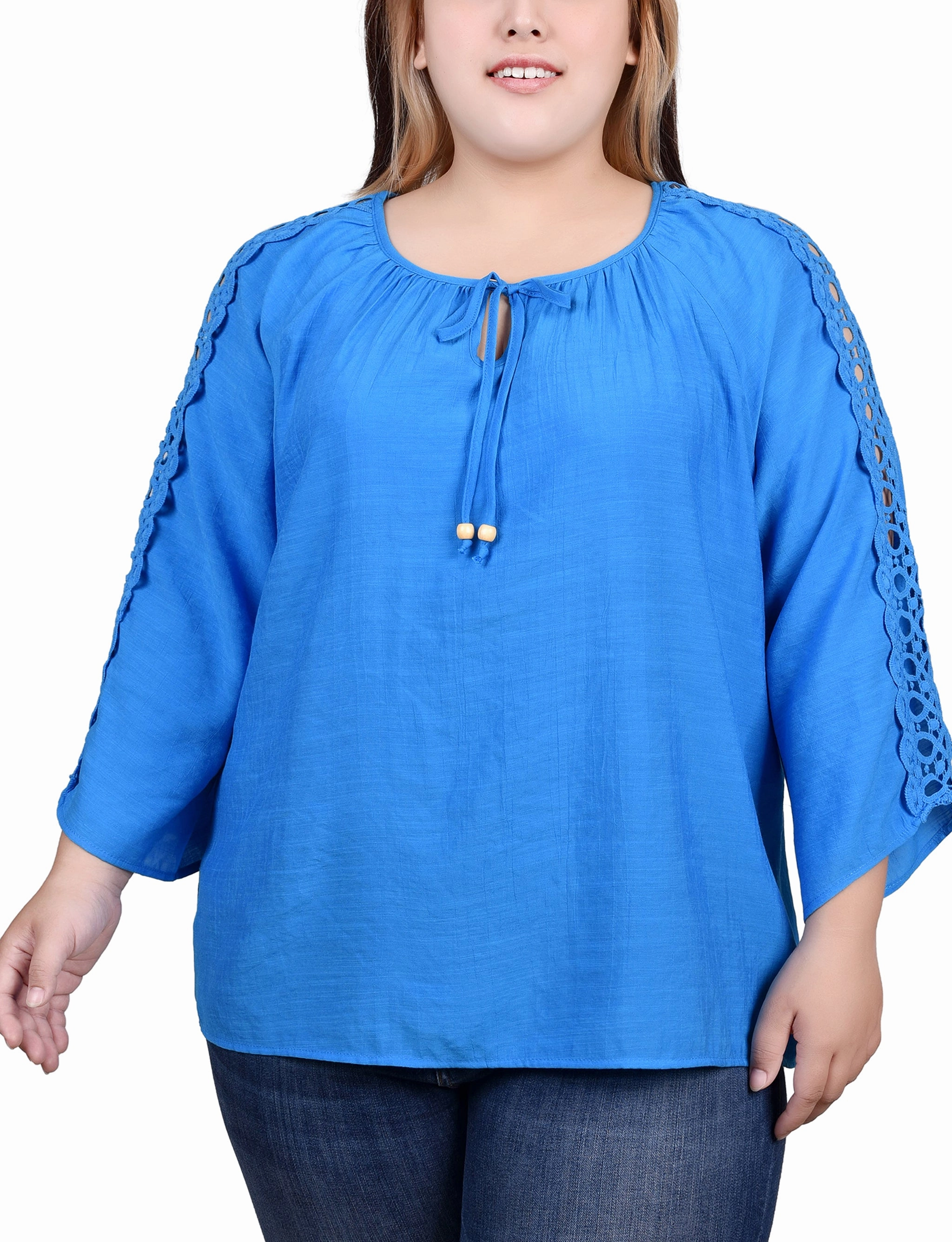 SoftLining Plus Size 3/4 Sleeve Crochet Detail Blouse