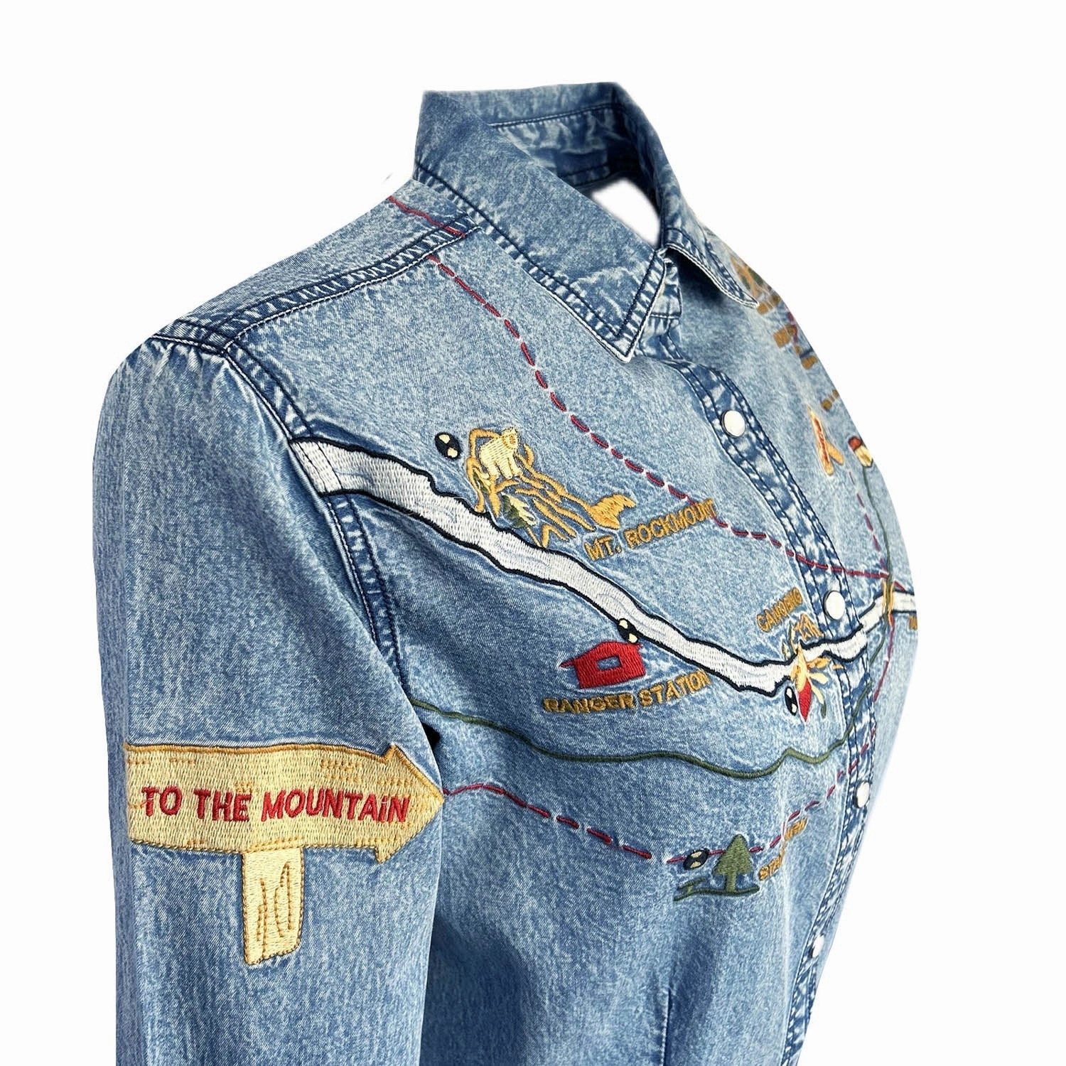 Thermal Lined Cuffs Durable Stitching Rockmount Womens Embroidered Map Western Denim 100% Cotton L/S Dress