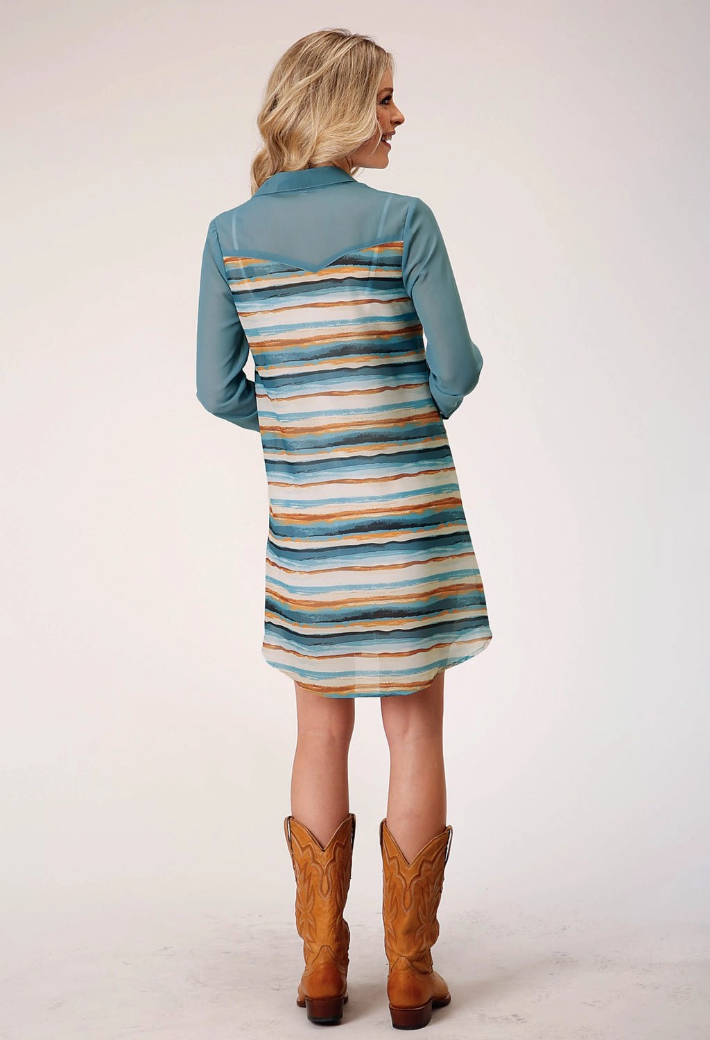 Neutral Tones Formal Style Roper Womens Watercolor Stripe Multi-Color 100% Polyester L/S Dress