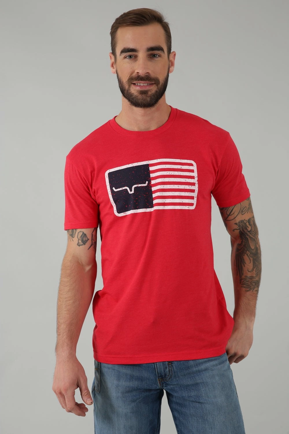 Kimes Ranch Mens American Trucker Tee Red Cotton Blend S/S T-Shirt Versatile Piece