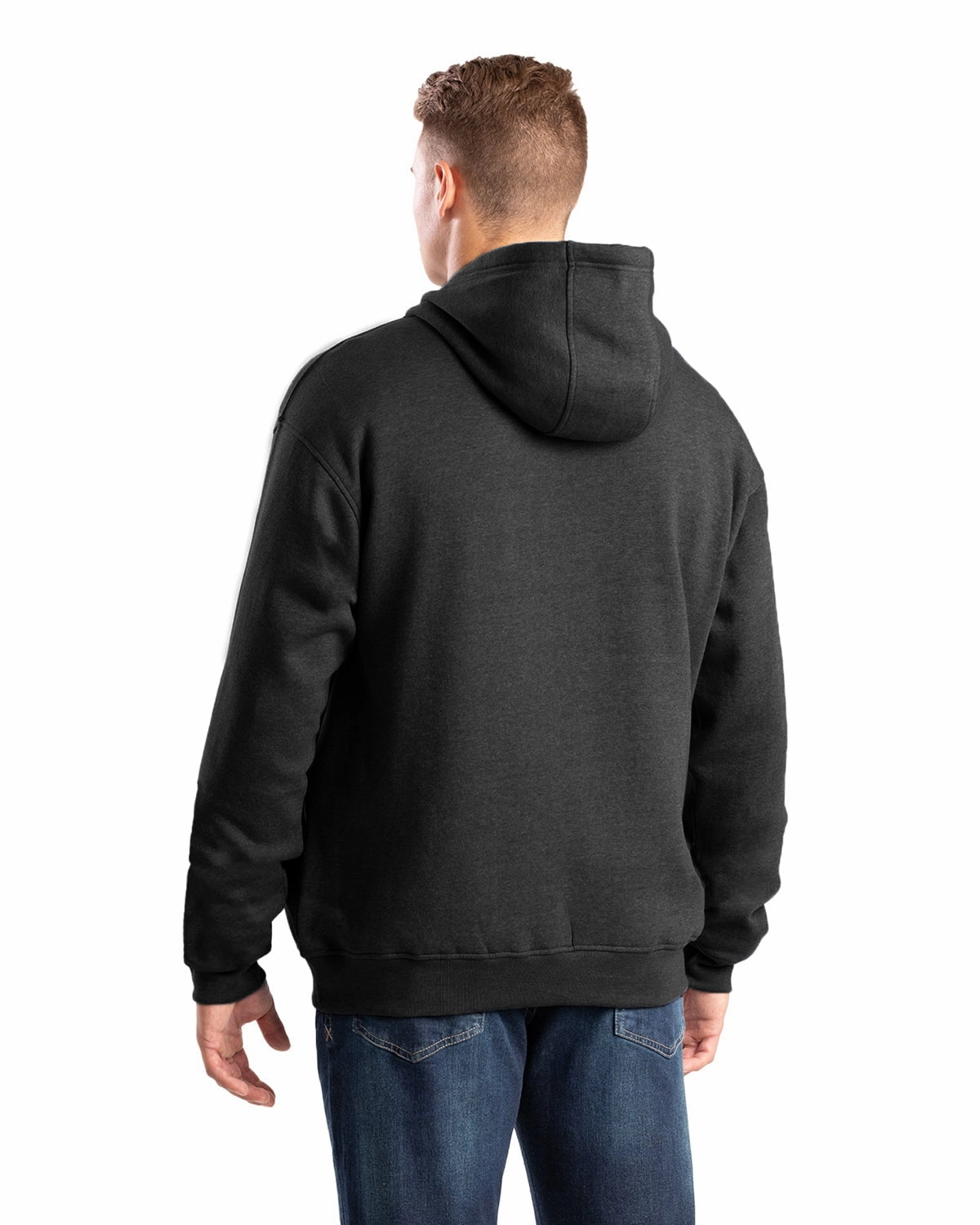 Berne Mens Heritage Zippered Pocket Black Fleece Hoodie Non Restrictive Cut