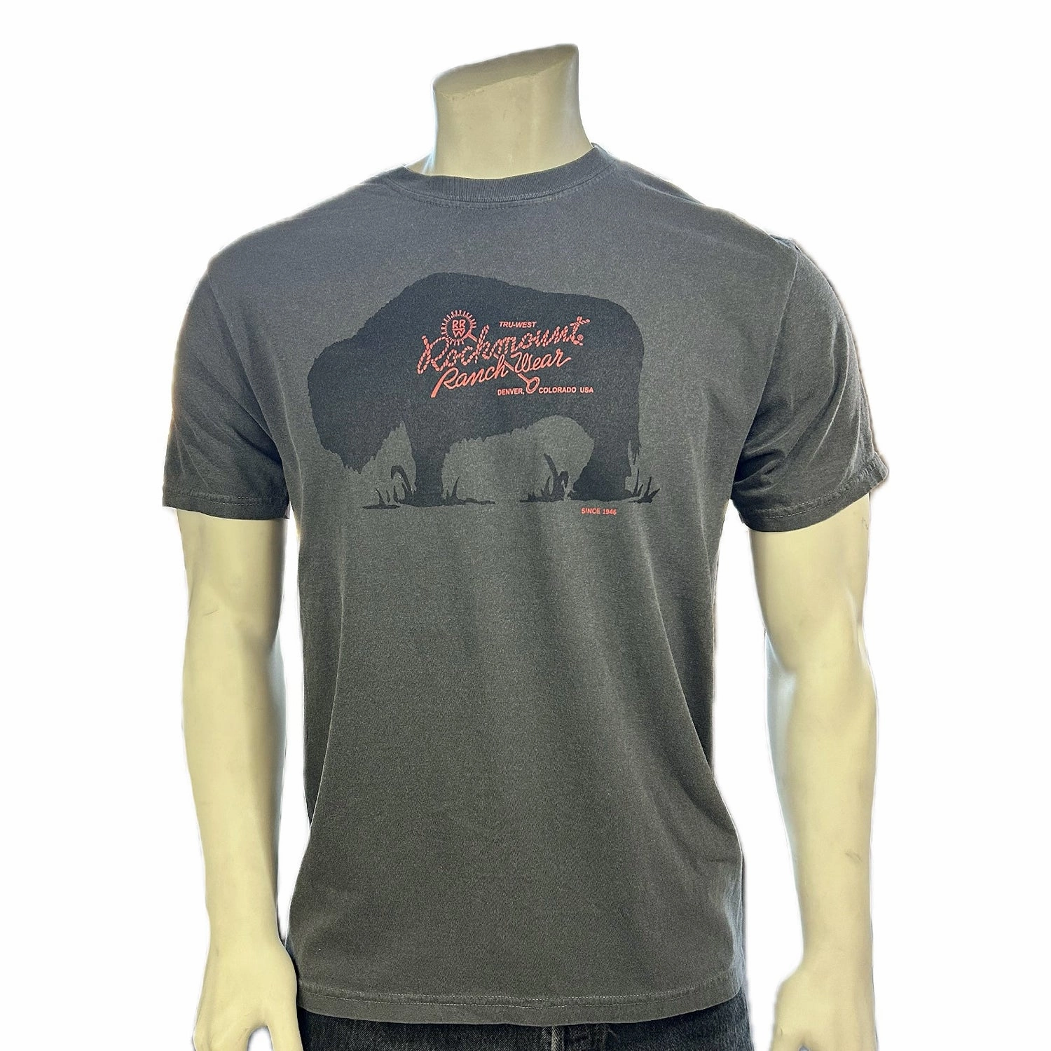 Rockmount Mens American Bison Charcoal 100% Cotton S/S T-Shirt Trendy Chic Look