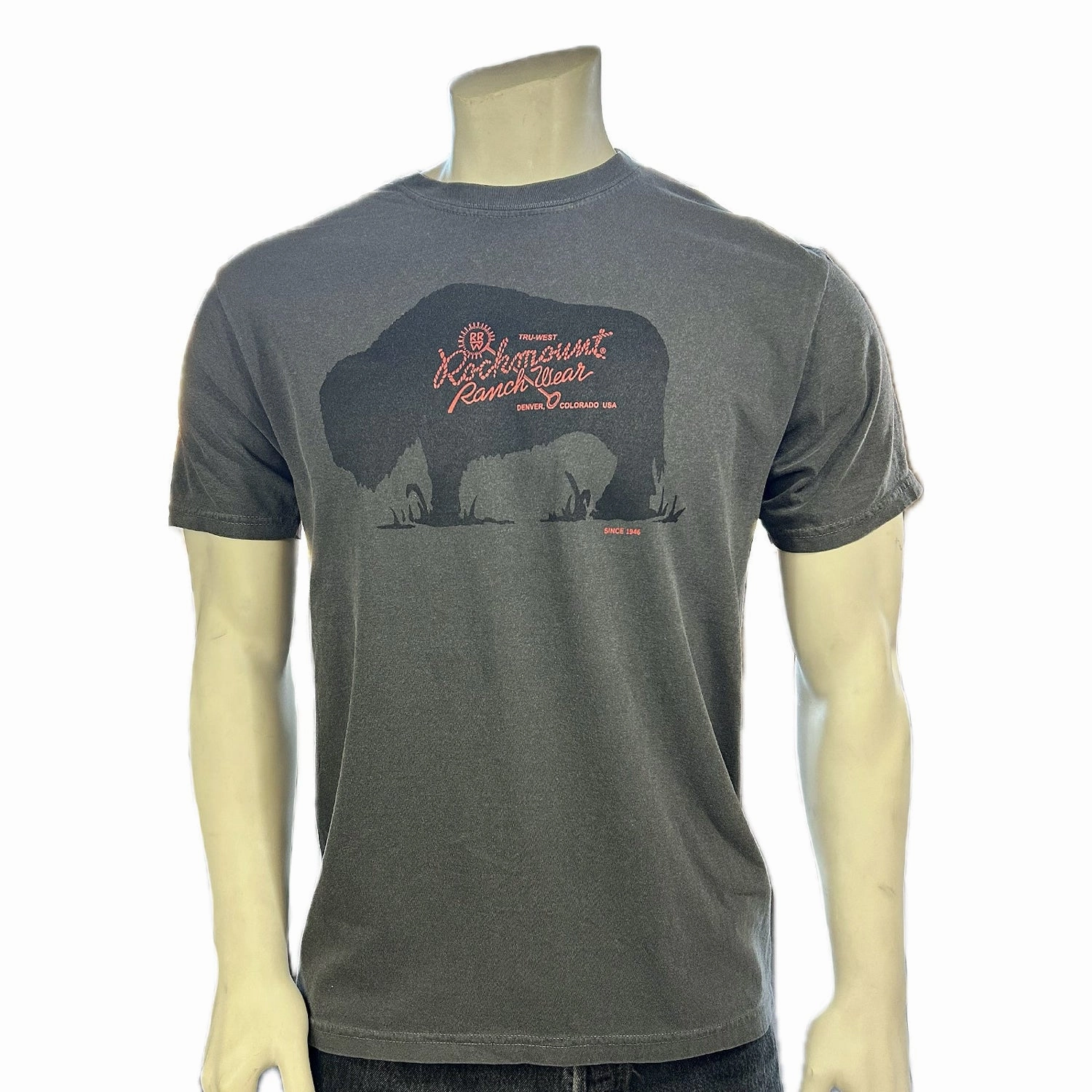 Slim Fit Cut Rockmount Mens American Bison Charcoal 100% Cotton S/S T-Shirt