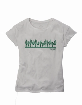 Tin Haul Womens White/Green 100% Cotton Cactus S/S T-Shirt ethical fashion