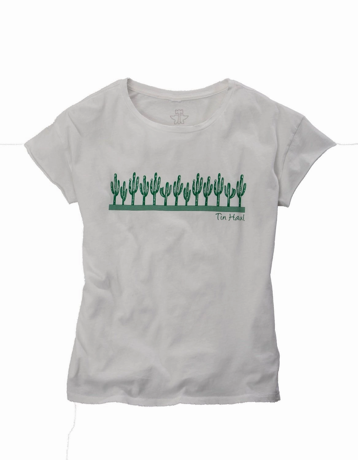 Mature Elegance Tin Haul Womens White/Green 100% Cotton Cactus S/S T-Shirt