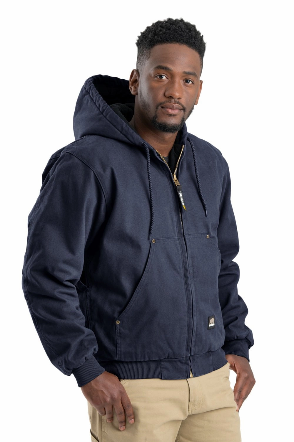Berne Mens Navy 100% Cotton Heartland Washed Hooded Jacket Adjustable hood design