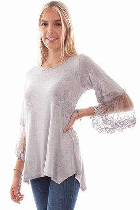 Beach Attire Scully Womens Tulle Crochet Silver Rayon S/S Blouse