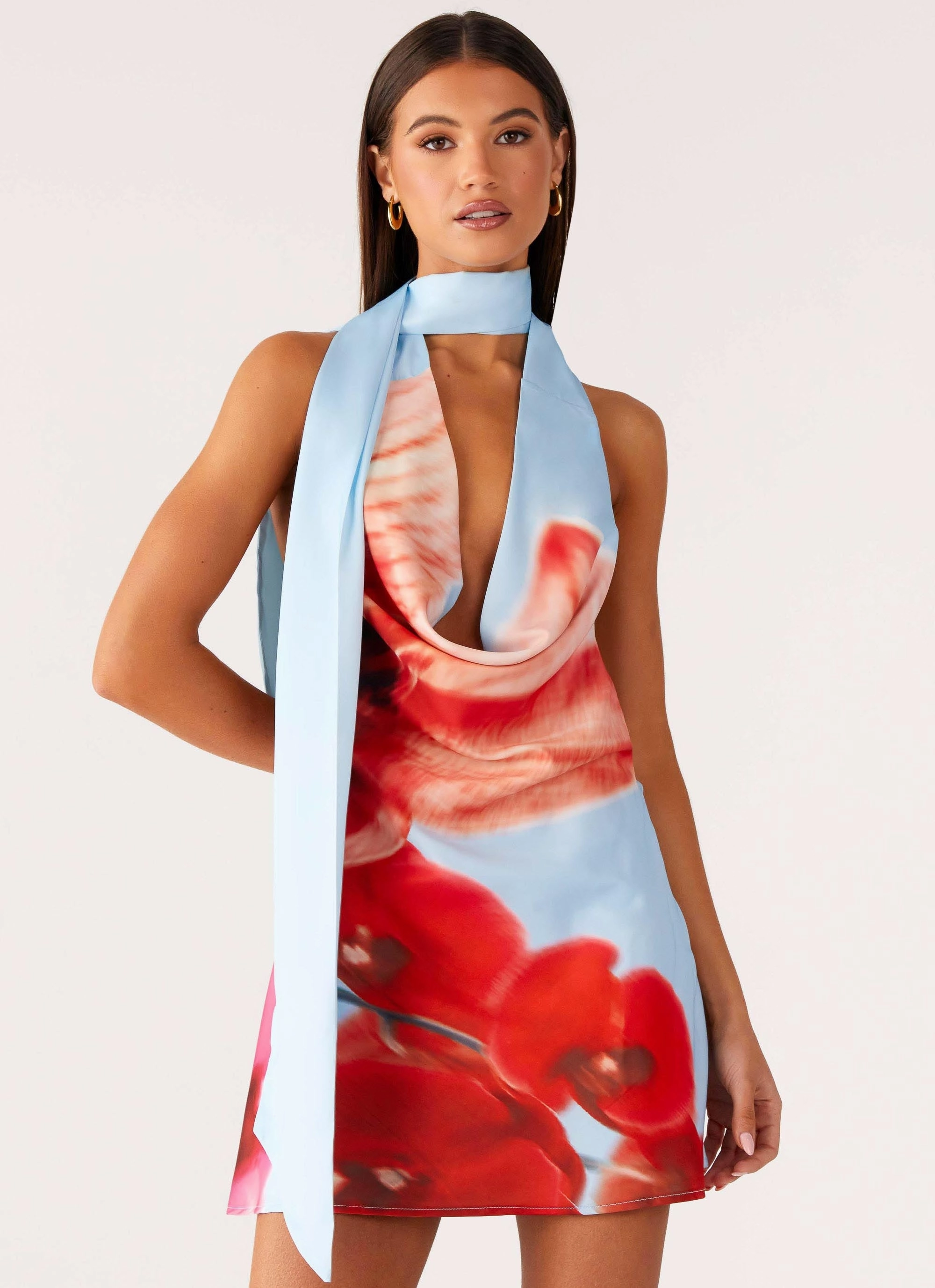 Checkered Style Padded Coat Heidi Mini Dress - Turquoise Bloom