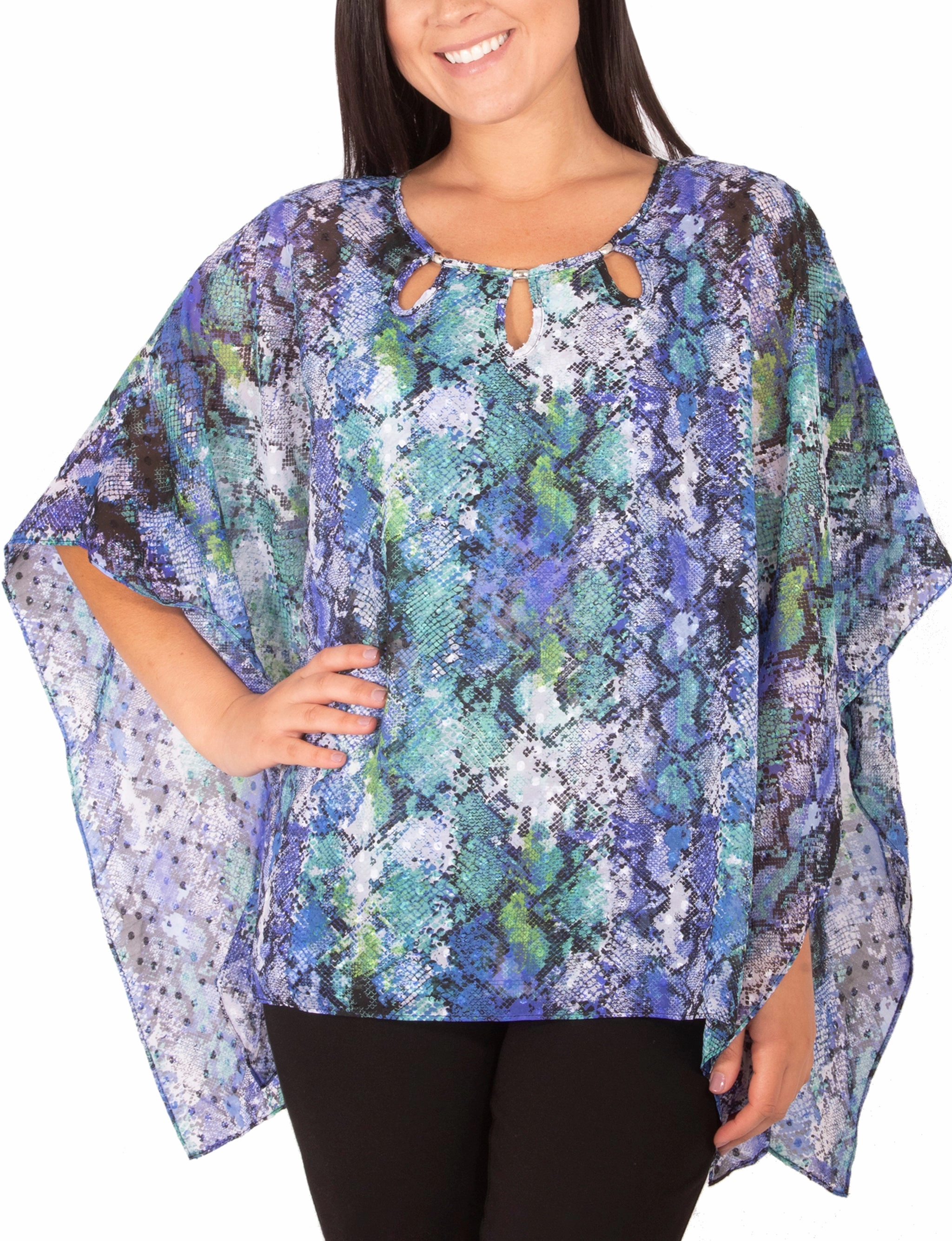 Chiffon Poncho And Tank With Beaded Neckline RelaxedSilhouette