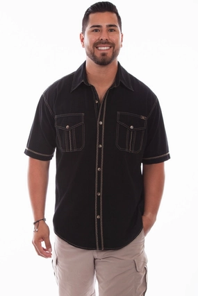 Scully Mens Black 100% Cotton Voyager S/S Shirt Casual Elegance Athleisure Wear