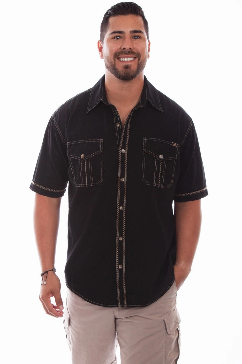 Scully Mens Black 100% Cotton Voyager S/S Shirt Casual Elegance Athleisure Wear