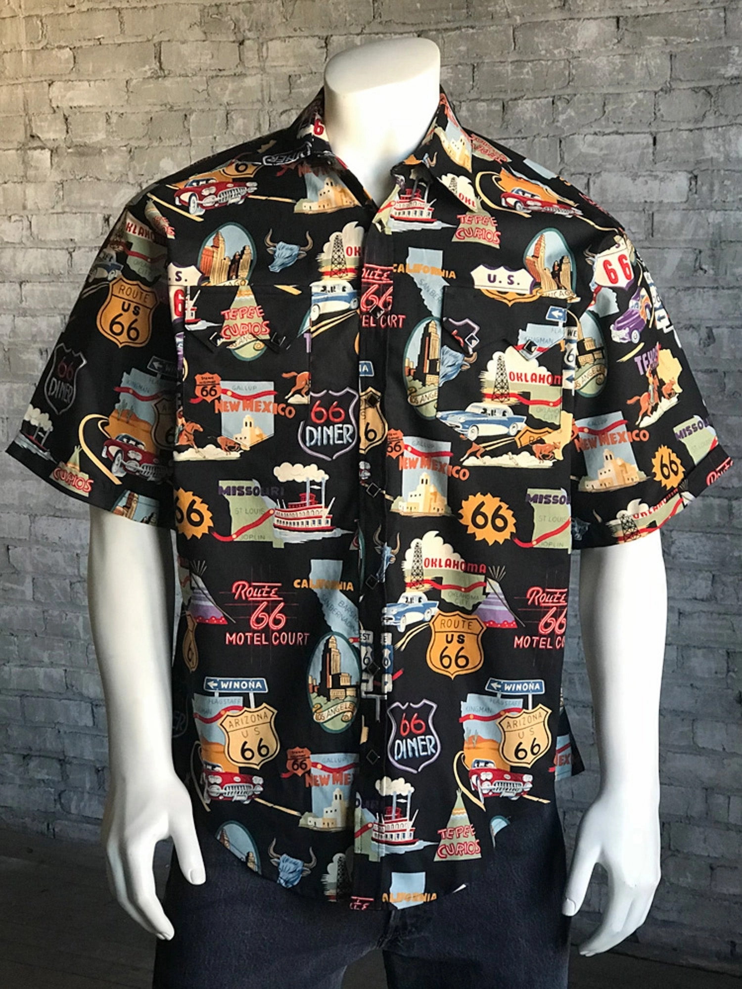 Streetwear Rockmount Mens Black 100% Cotton Route 66 Western S/S Shirt