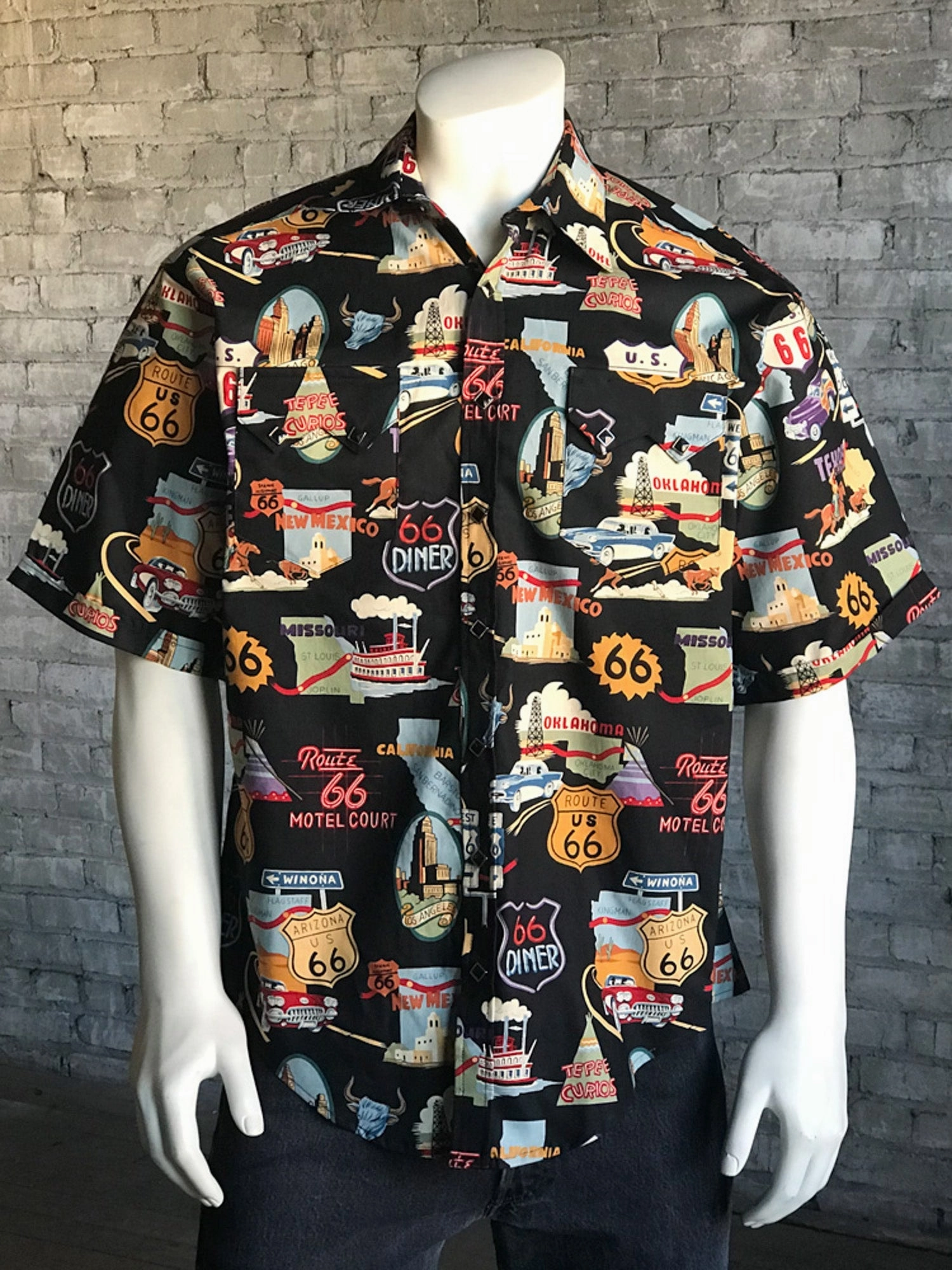 Modern Appeal Rockmount Mens Black 100% Cotton Route 66 Western S/S Shirt