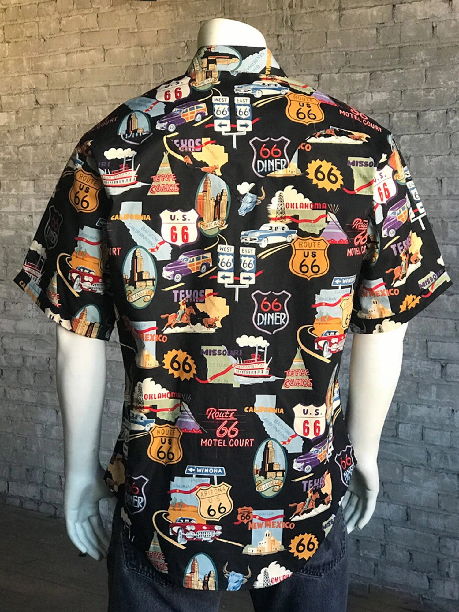 Rockmount Mens Black 100% Cotton Route 66 Western S/S Shirt No Chafe Edging