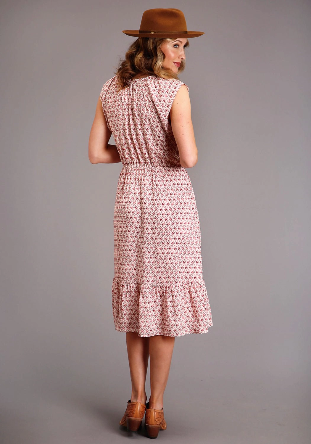 Stetson Womens Red Rayon/Nylon Cottage Floral S/S Dress Biodegradable Fiber Construction Casual Cool