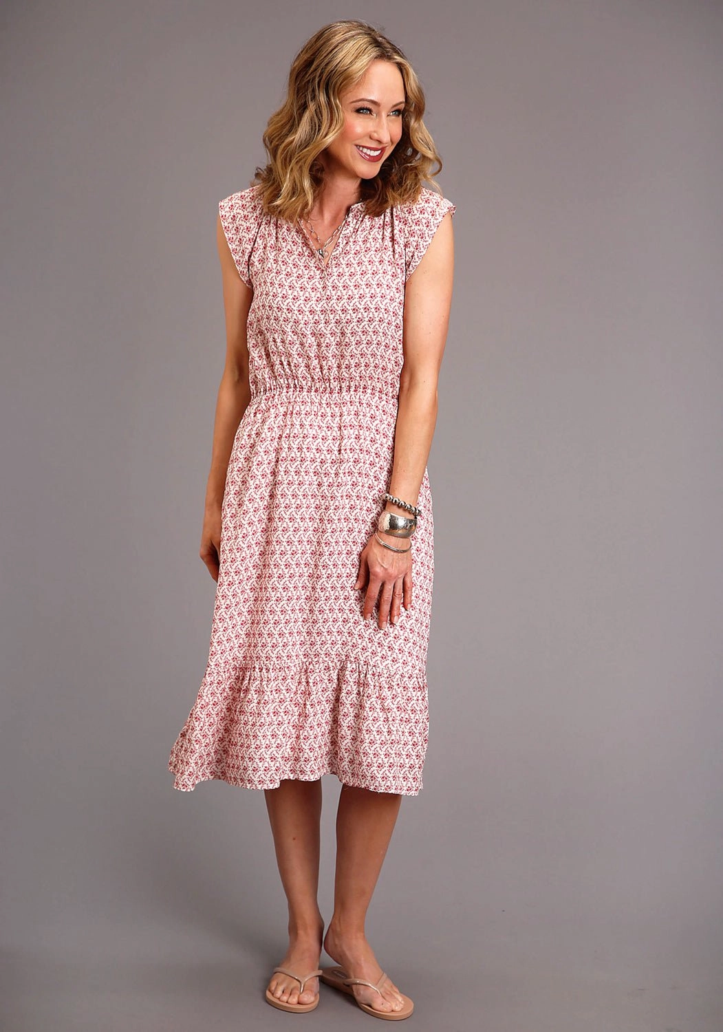 Soft Stitch Everyday Comfort Stetson Womens Red Rayon/Nylon Cottage Floral S/S Dress