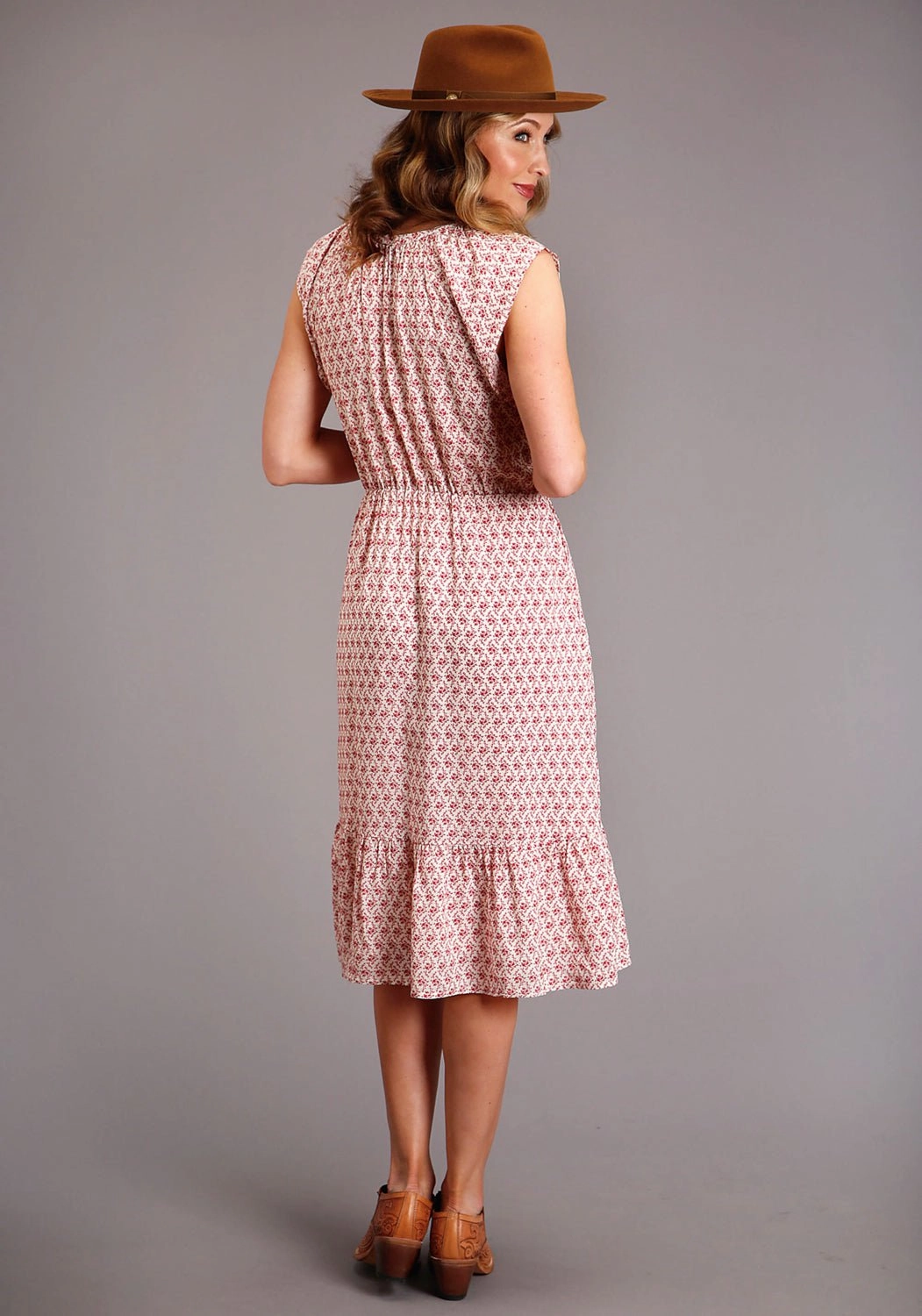 Stetson Womens Red Rayon/Nylon Cottage Floral S/S Dress Comfy Detail Fashionable Design