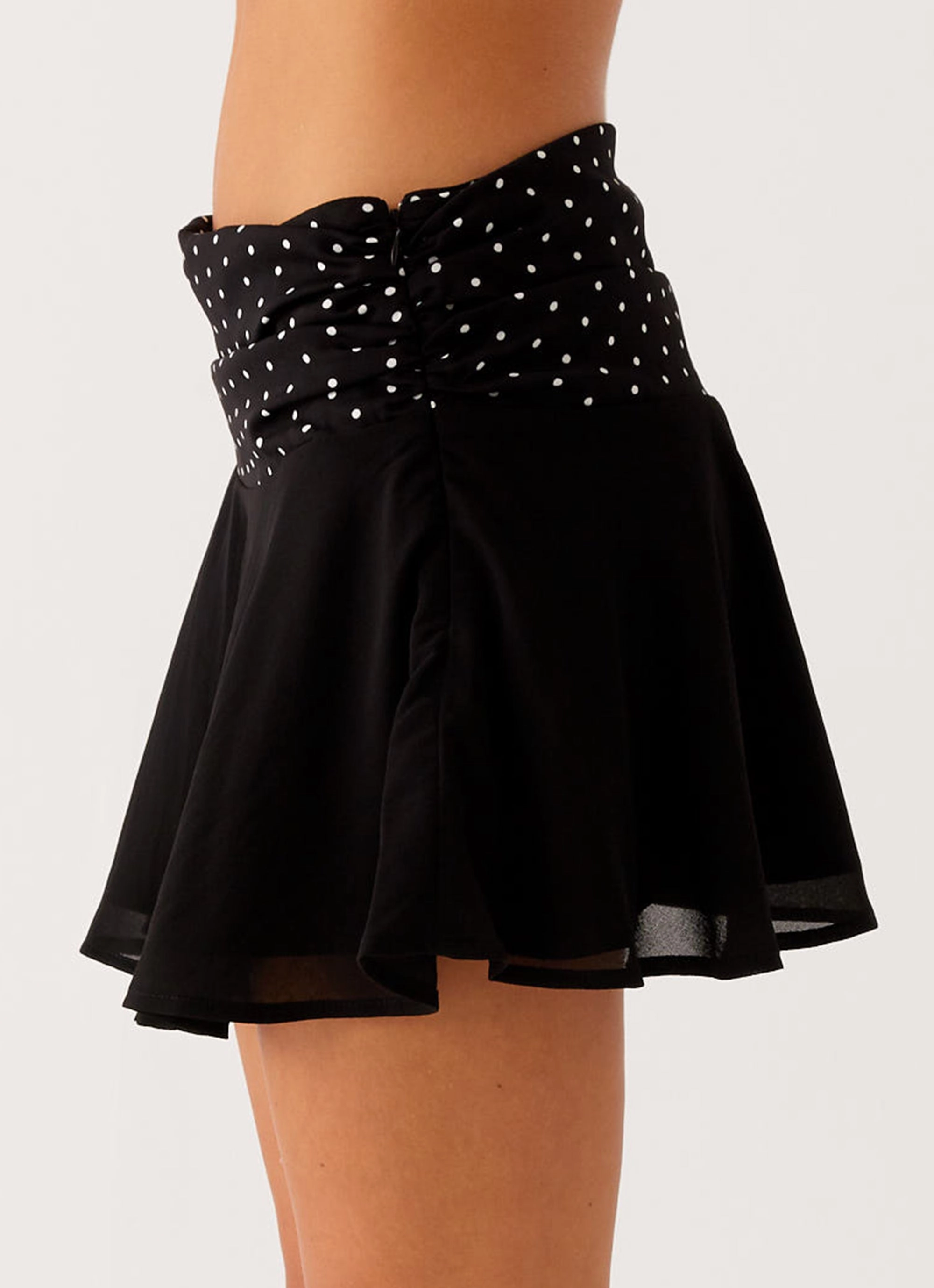 Colby Mini Skirt - Black Polka Dot Semi Sheer Fresh Look