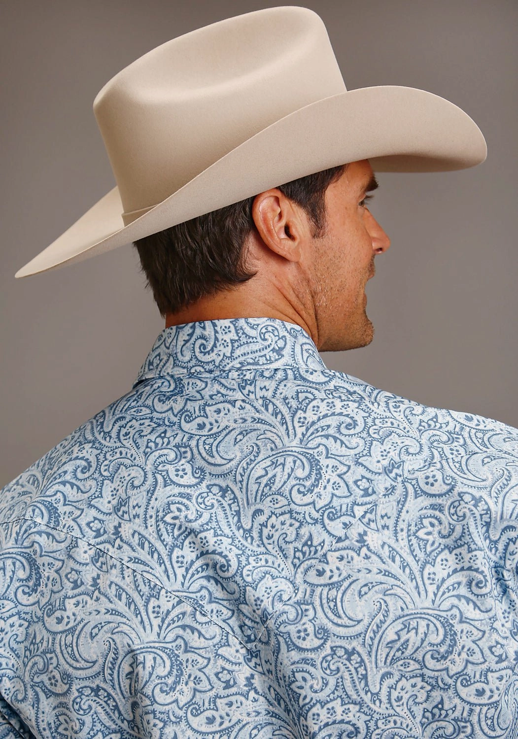 Loose style Stetson Mens Tooling Paisley Blue 100% Cotton L/S Shirt