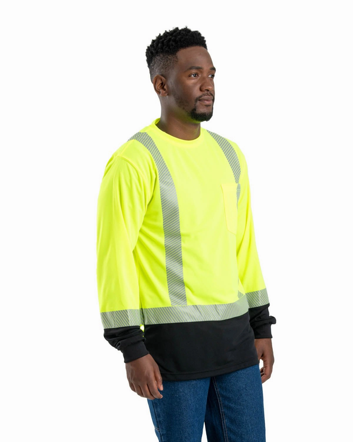 Berne Mens Yellow Polyester Hi-Vis Class 2 Color Block Tee L/S Holiday Style High Street Fashion