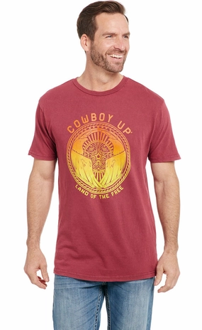 Retro nostalgia Cowboy Up Mens Land Of The Free Vintage Red 100% Cotton S/S T-Shirt