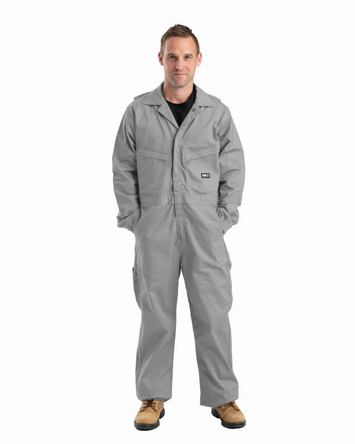 Berne Mens Grey Cotton Blend FR Deluxe Coverall MoistureWicking Technology Elastic Binding