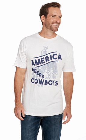 Lightweight Construction Flexible Shoulder Seams Cowboy Up Mens America Needs Cowboys White 100% Cotton S/S T-Shirt