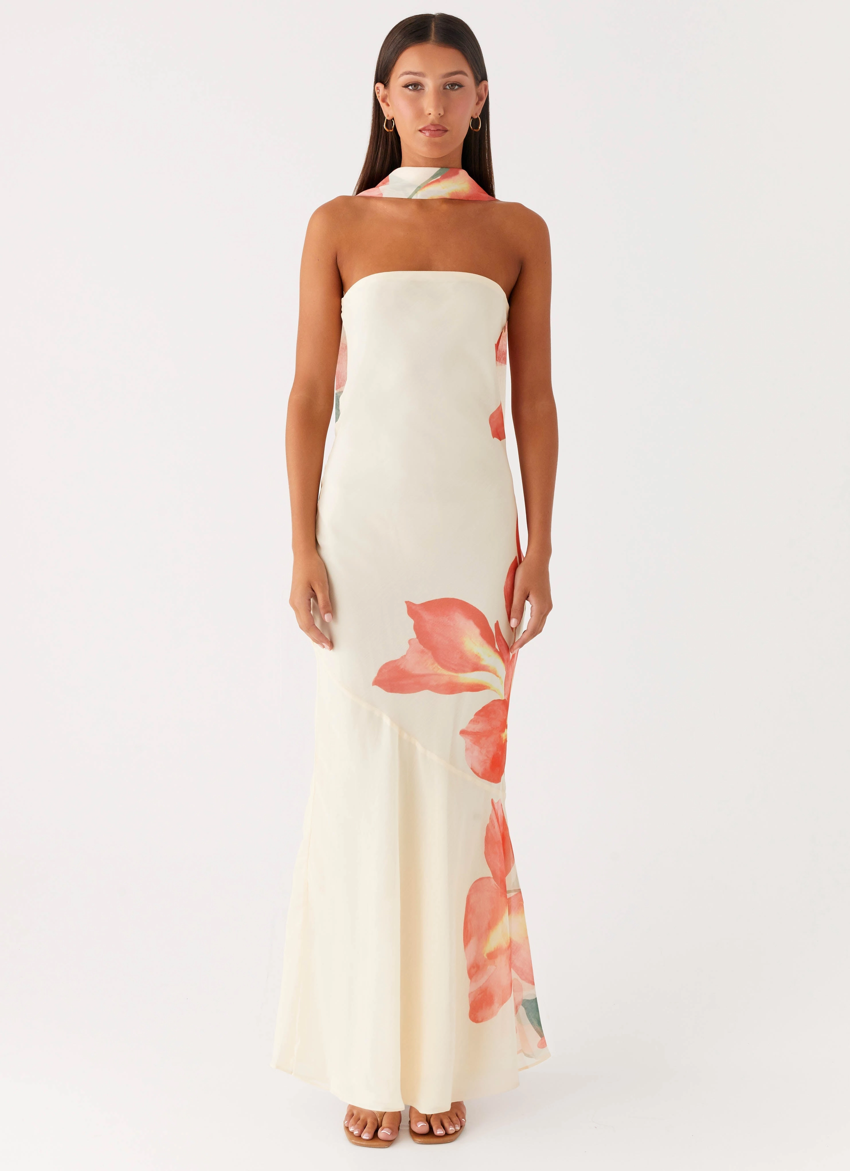 Single Breasted All-Weather Jacket Under The Pagoda Maxi Dress - Siena Floral
