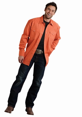Roper Mens Orange 100% Cotton L/S 2 Pocket Western Shirt hypoallergenic Smooth Stitch Pattern