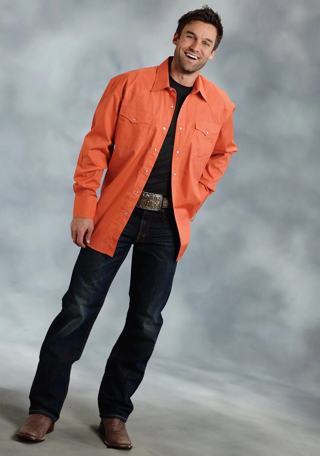 Outerwear Companion Sustainable Choice Roper Mens Orange 100% Cotton L/S 2 Pocket Western Shirt