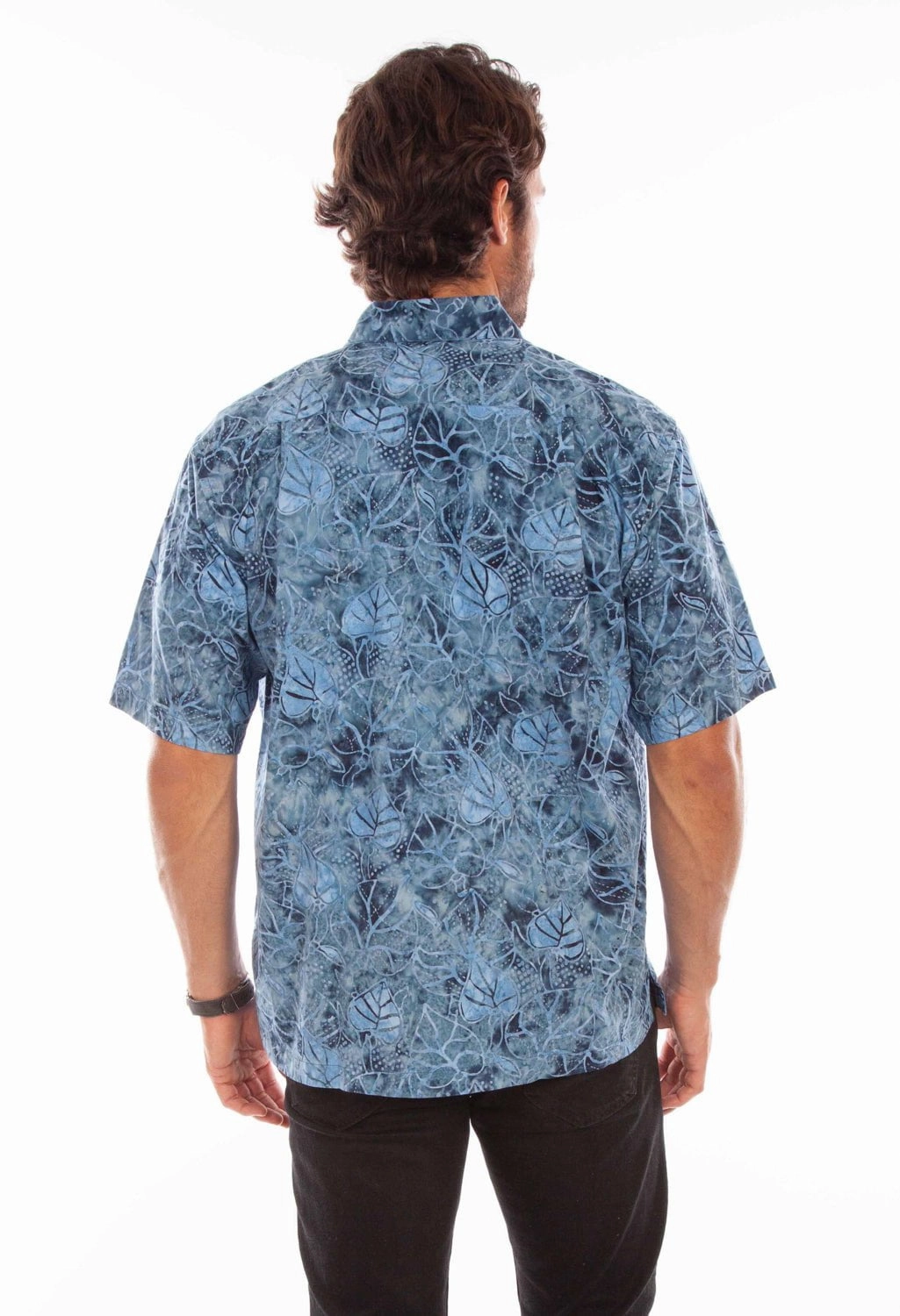 Scully Mens Batik Leaves Blue 100% Cotton S/S Shirt Smooth Finish Winter Layering
