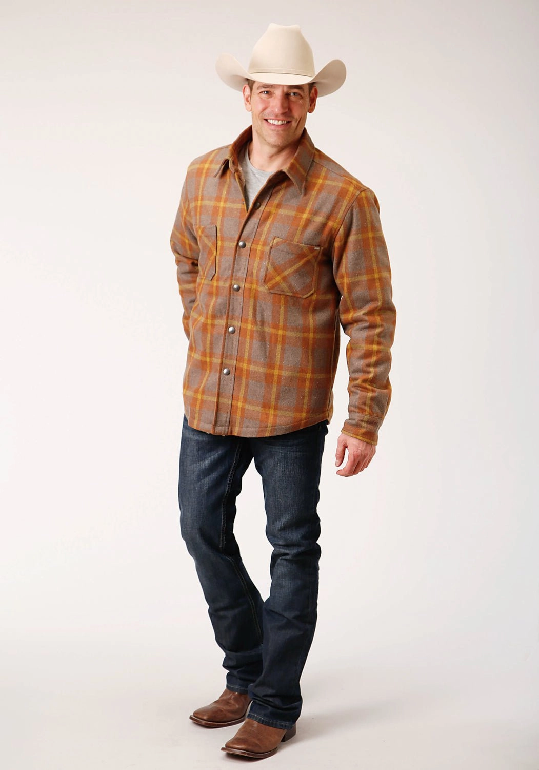 Snow Ready Outfit Heat Reflective Lining Tin Haul Mens Orange/Brown Wool Blend Sherpa Plaid Jacket