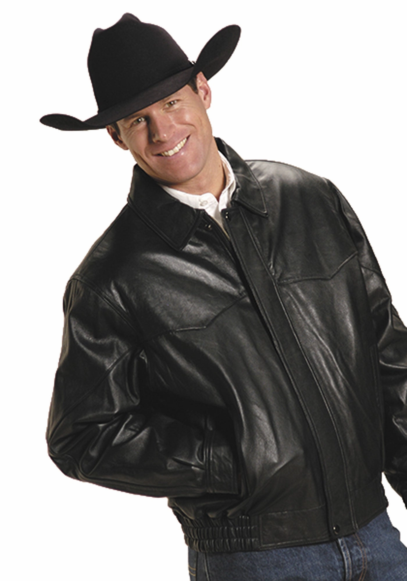 HypoallergenicInnerLayer Durable Zipper Roper Mens Western Bomber Black Leather Leather Jacket