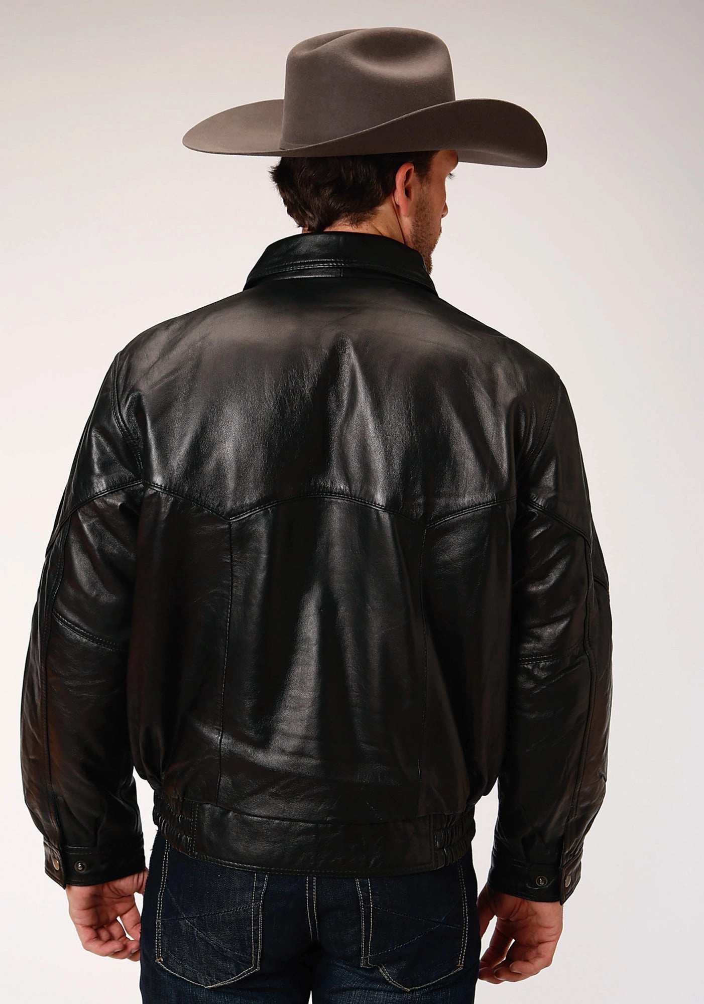 Classic Casual Look Roper Mens Western Bomber Black Leather Leather Jacket