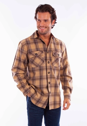 Flexible Placket Structure Minimalist fashion Scully Mens Heavyweight Flannel Tan Wool Blend L/S Shirt