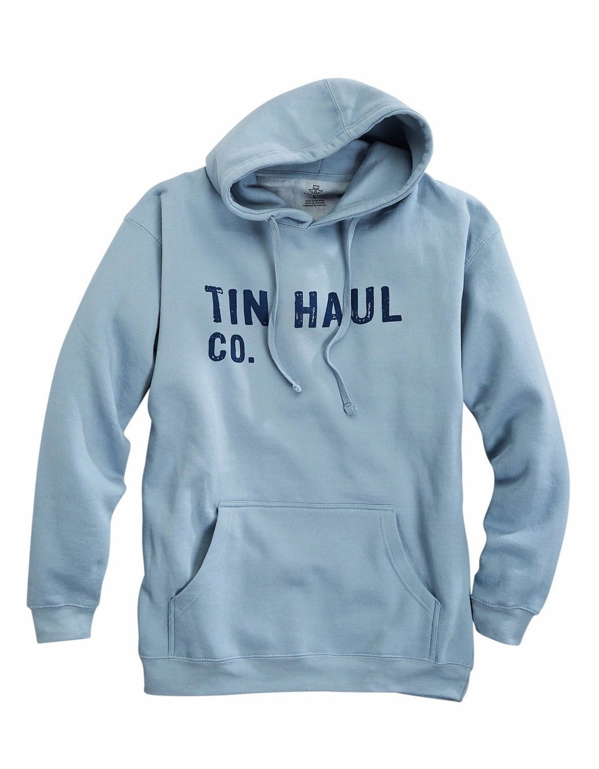 Durable zipper pull VentilatedBackPanel Tin Haul Mens Distressed Logo Blue Cotton Blend Hoodie