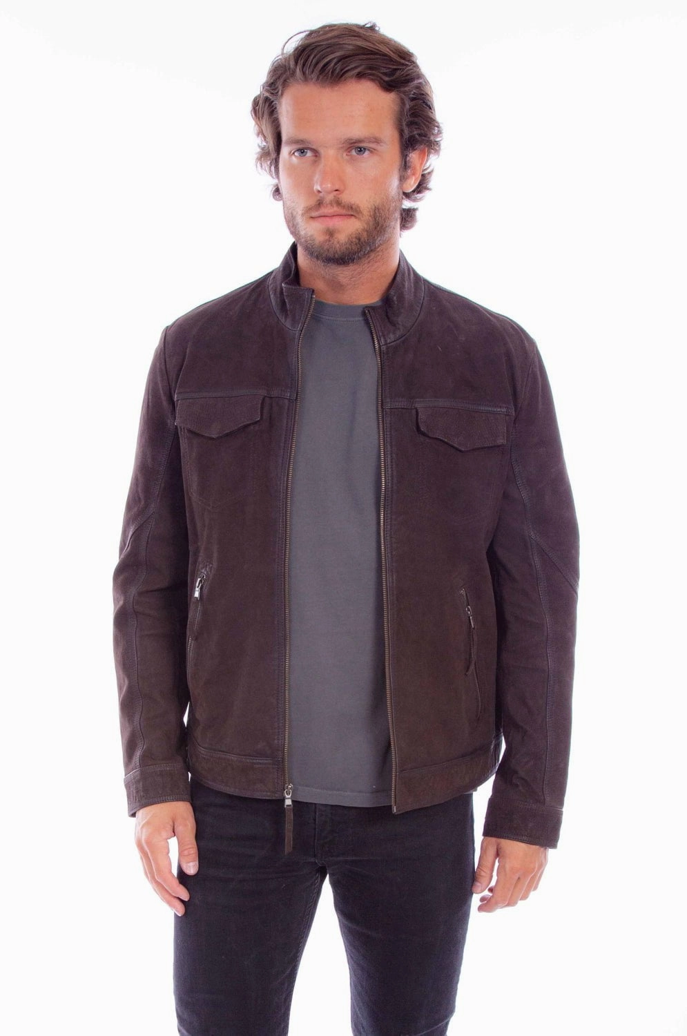 Scully Mens Classic Flap Pocket Brown Leather Leather Jacket Street Explorer Fit